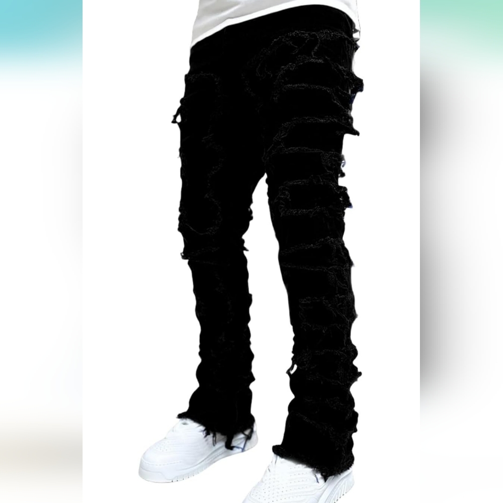 COOLMONAR Men's Ripped Distressed Destroyed Slim Fit Straight Leg Denim Jeans